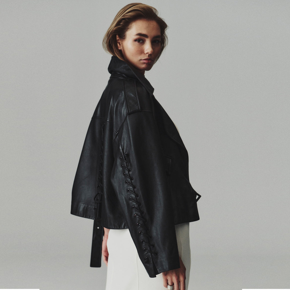 MAGIA LACE UP LEATHER JACKET